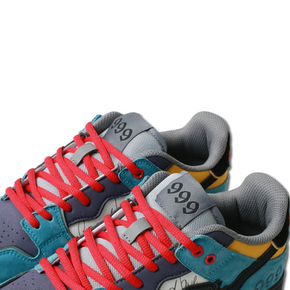 999 custom shoes tongue close-up, featuring embossed 999 logo