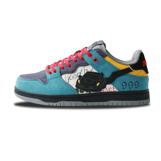 Juice WRLD GBGR custom shoes side view, showing genuine leather and suede upper.